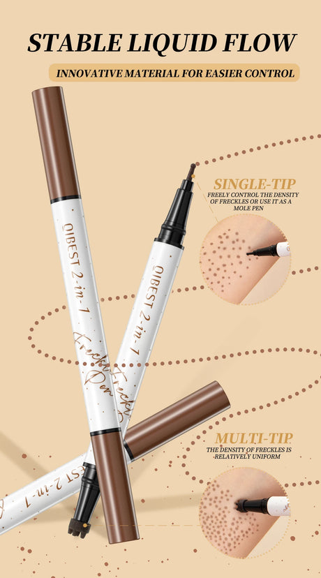 QIBEST Double-end Freckles Stamp Pen Makeup 2-IN-1 Freckle Seal Waterproof Face Concealer Contour Natural Brown Freckle Cosmetic