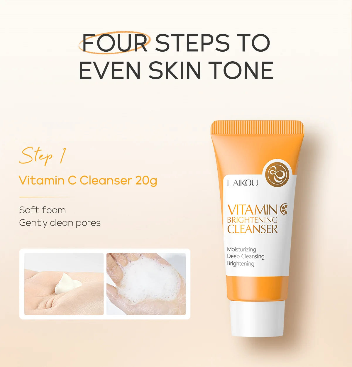 4pcs Vitamin C Skin Care Sets Face Cream Facial Cleanser Essence Spf 50+ VC Sunscreen Moisturizing Refresh Face Care Travel Suit