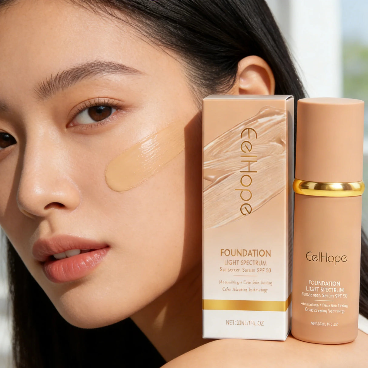 4-in-1 Liquid Foundation Spf 50+ Magic Color Changing Matte Long-Lasting Waterproof Sweating Moisturizing Coverage Makeup Base