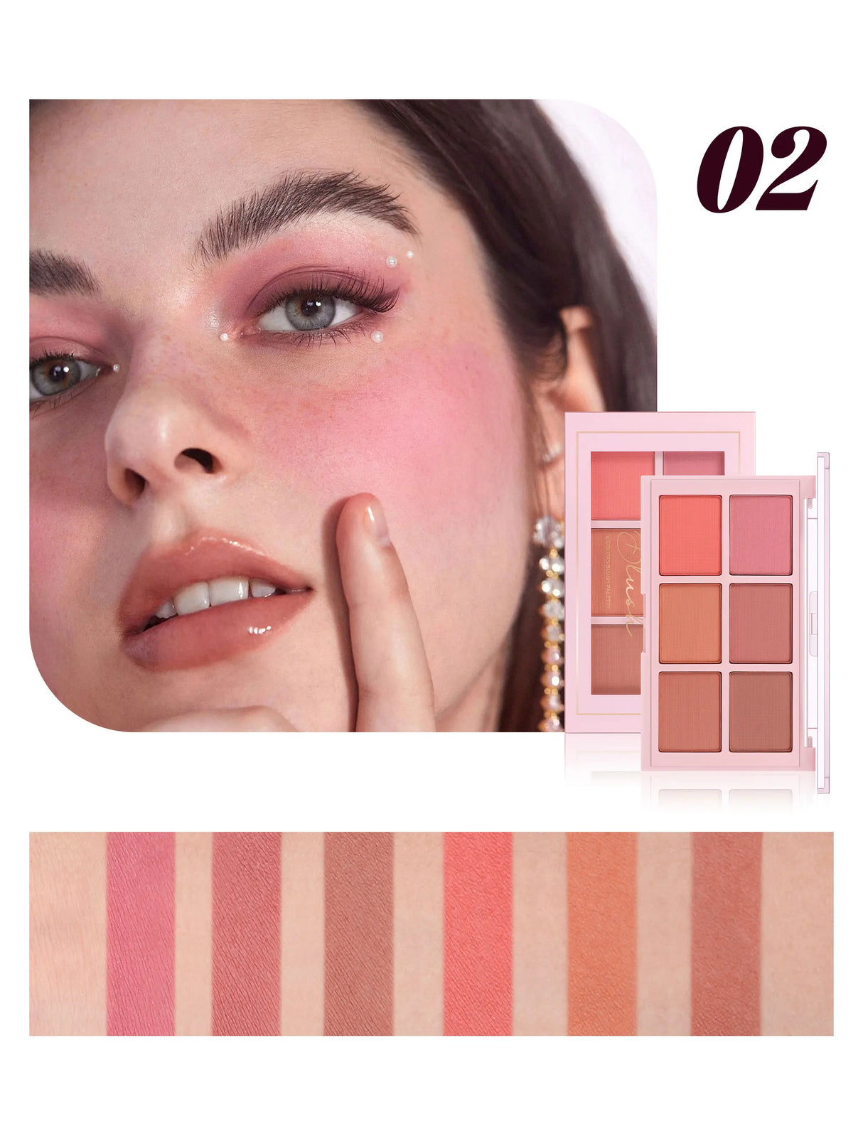 Long Wear Blush Makeup Palette Buildable Color Velvet Finish Face Powder Cheek Contouring Brightening