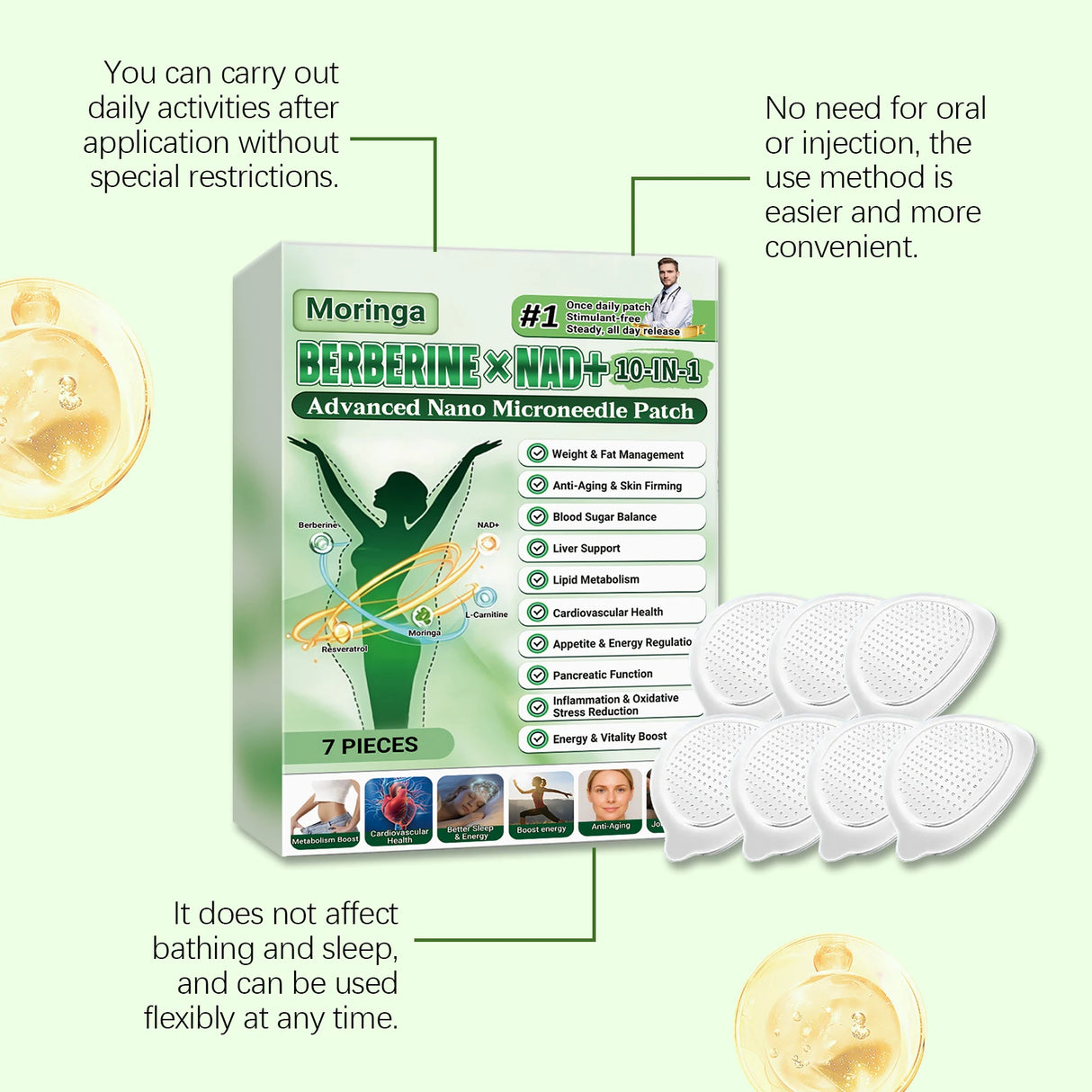 Berberine NAD+ 10-IN-1 Advanced Nano Microneedle Patch Activate Local Loop Daily Body Care Patch with Microdarts Technology
