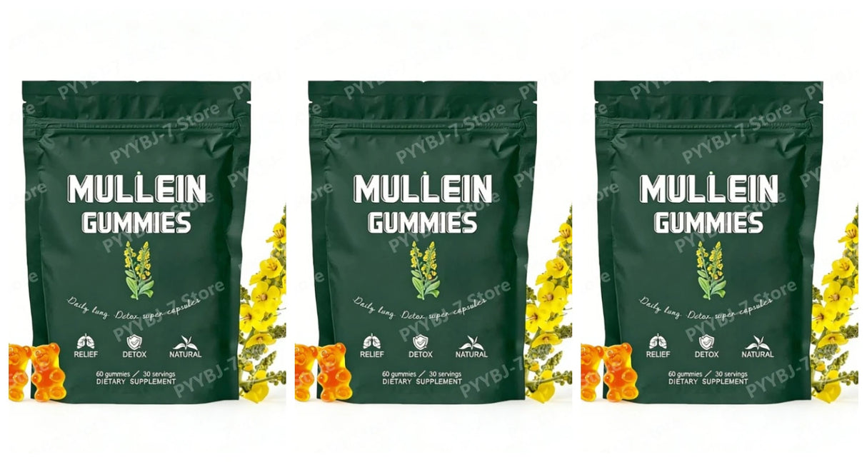 Mullein Gummies Supports Respiratory Health Pear Flavor Lung Health Sinus Relief 60 Grains Dietary Supplement