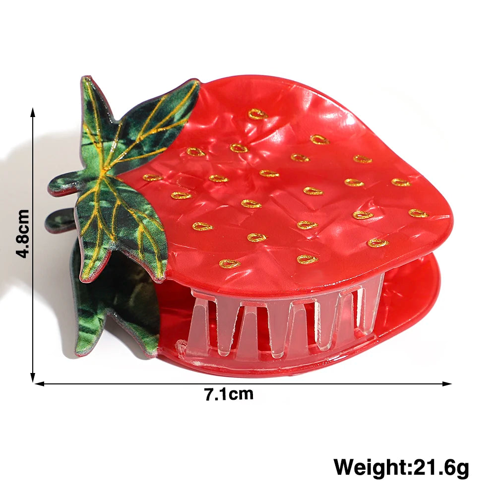 Creative Acetate Strawberry Shark Hairpin Women's Girls Cute Acetate Fruit Accessories Tool Hair Clip Claw For Fixed Headress