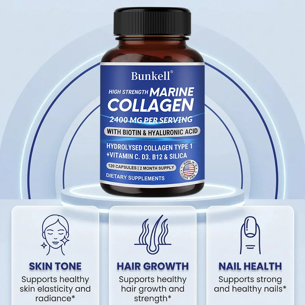 Marine Collagen 2400 Mg | Contains Hyaluronic Acid, Vitamin C and Biotin | High Strength Collagen Supplement for Men and Women