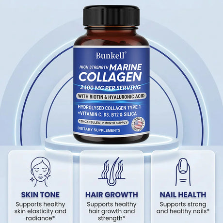 Marine Collagen 2400 Mg | Contains Hyaluronic Acid, Vitamin C and Biotin | High Strength Collagen Supplement for Men and Women