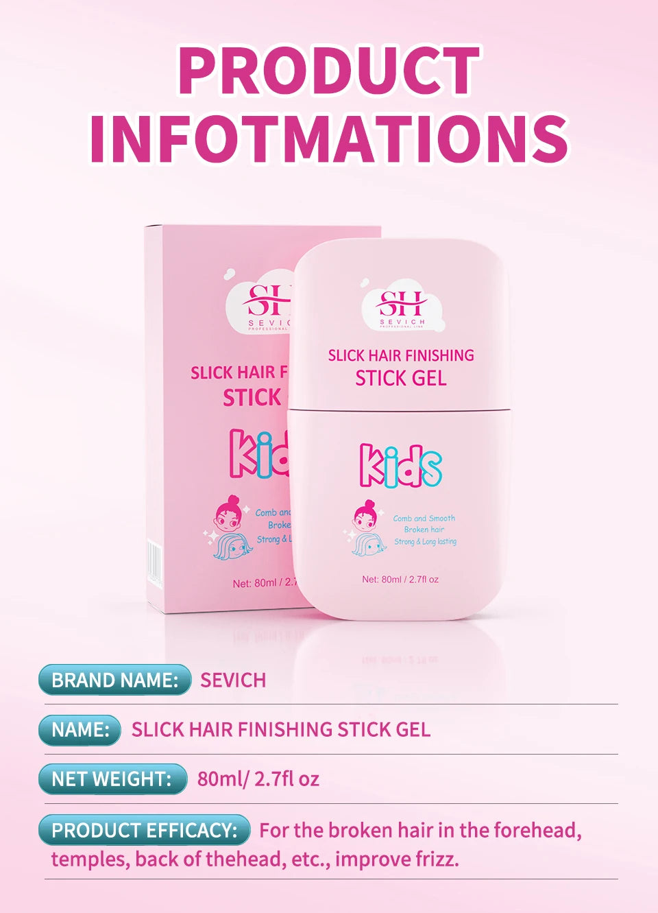 Sevich Broken Hair Finishing Cream Children Edge Control Wax Anti Frizz Hair Pomade Gel for Little Girl Non-Greasy Styling Cream