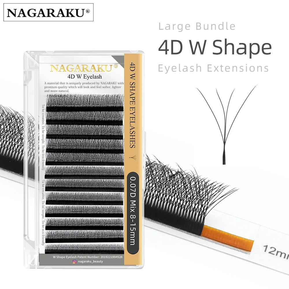 NAGARAKU Ship from USA 10 Cases W Shape 3D 4D 5D Eyelashes Free Tax Fast Shipping Delivery in 2-5 days Mix8-15mm Size