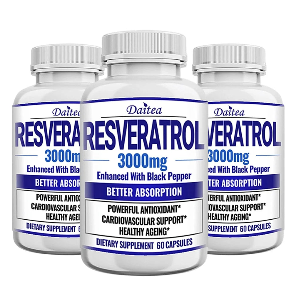 Resveratrol Supplement Capsules - Anti-Aging, Cardiovascular & Joint Support, Skin Health