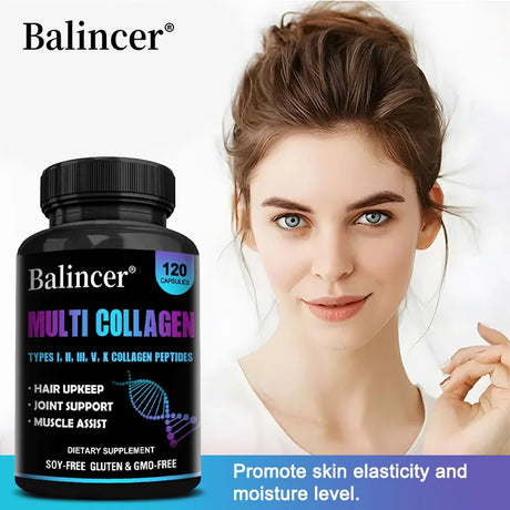 Multi-Collagen Peptides Capsules with Biotin & Keratin, Anti-Aging Whitening Skin, Hair, Nail, Bones, Joint Health Support
