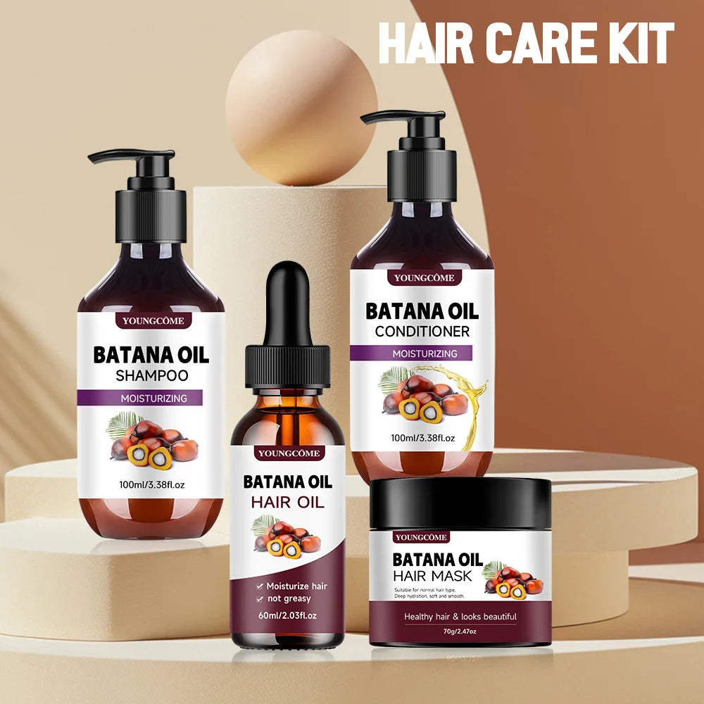 BATANA Oil Hair Care Kit - Strengthening Shampoo, Moisturizing Mask & Keratin Conditioner for All Hair Types Frizz Control