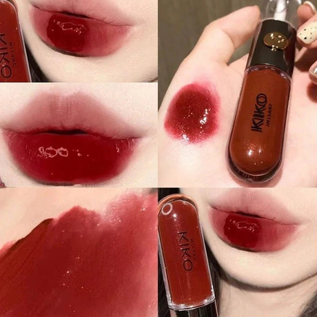 New Kiko Double Headed Lipstick Transparent Mirror Lip Gloss Non Fading Oil Sexy Rich Lip Gloss Milk Tea Bean Paste Naked Makeup