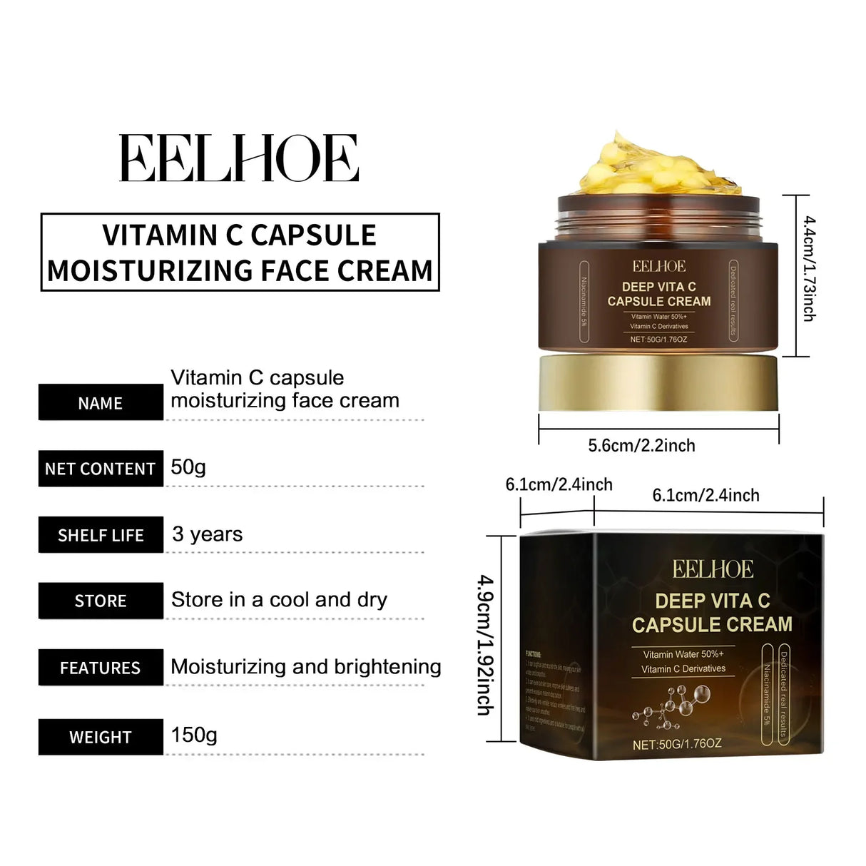 Vitamin C Capsule Facial Cream Even Skin Tone Pigmentation Removal Hydrated Skin Moisturizing Brightening Firming Face Cream
