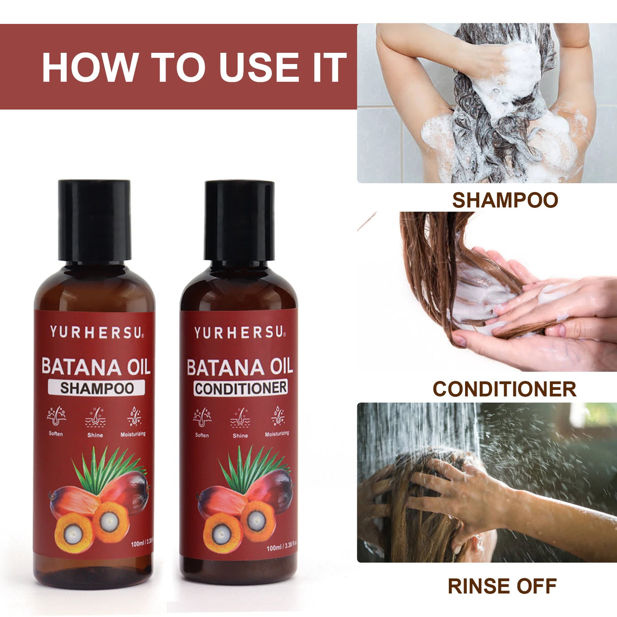 Batana Oil Shampoo & Conditioner Set Natural Batana Extract Deep Nourish Smooth Frizzy Split Ends Boost Soft Shiny Hair Gentle Hydrating Scalp Care Kit For Curly Straight Color Treated Hair Men Women Daily Use