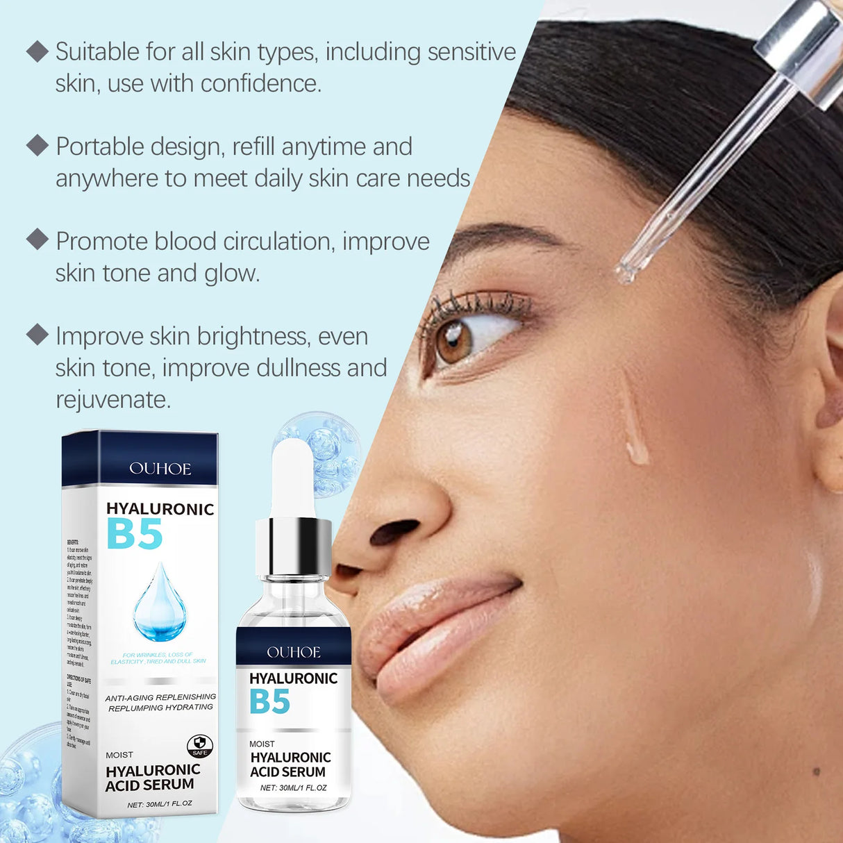 Line Reducing Firming Facial Serum Moisturizing Brightening Vitamin B5 Hyaluronic Acid Facial Serum Pore Tightening Skincare
