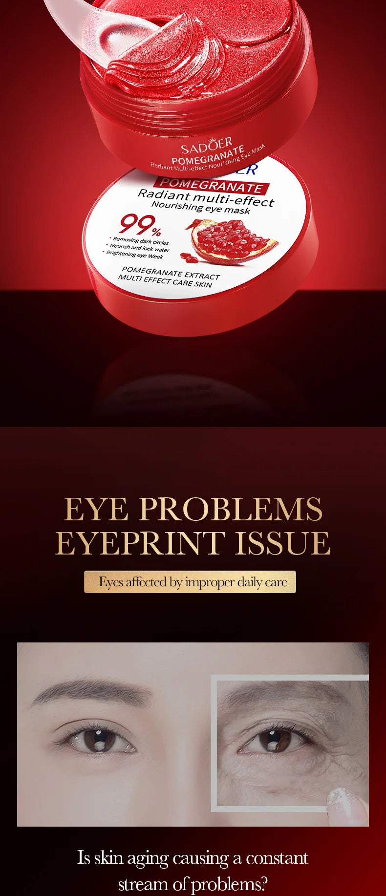 Red Pomegranate Eye Mask, a Multi-Effect Care Product with Moisturizing and Nourishing Properties, Can Effectively Improve Dark Circles Around the Eyes, Reduce Dry Lines and Fine Lines on the Skin Around the Eyes, and Make th