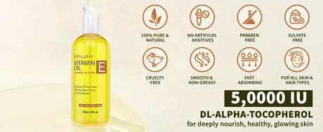 MAYJAM 236ml/118ml Pure Natural Vitamin E Oil Moisturizing for Skin & Face Care,Body Oil for Spa Massage D-Alpha Tocopherol