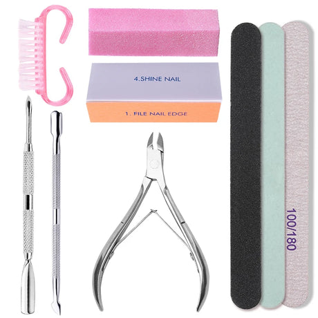 Nail Art Sand File Buffer Sponge Block Brush Nail File Set With Nail Clippers Scissors Dead Skin Remover Care Manicure Kit Tools