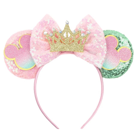 2026 Disney Trip Mickey Ears Headband For Girls Sequin Castle Bow Hairband Cartoon Character Cosplay Hair Accessories Kids Party