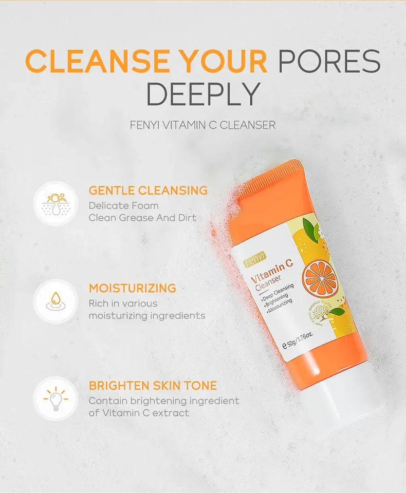 Japanese Cherry Blossom or Vitamin C Facial Cleanser Skin Cleansing Moisturizing Blackhead Remove Skincare Face Wash Foam Face