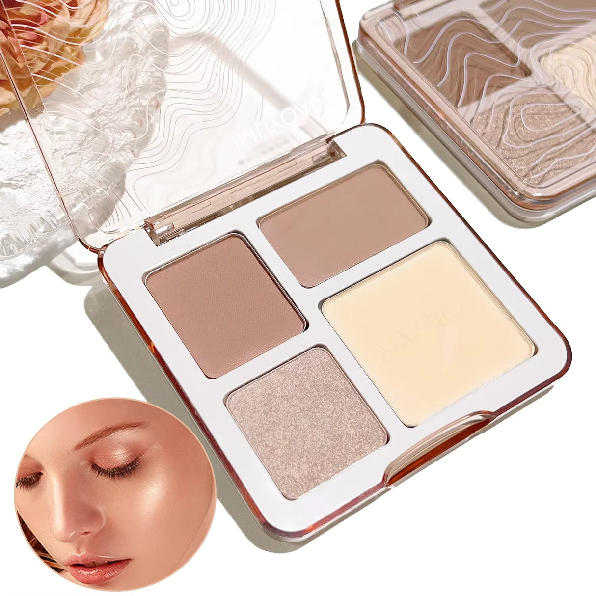 The four-color highlighter contour palette is matte and long-lasting, brightening three-dimensional contours