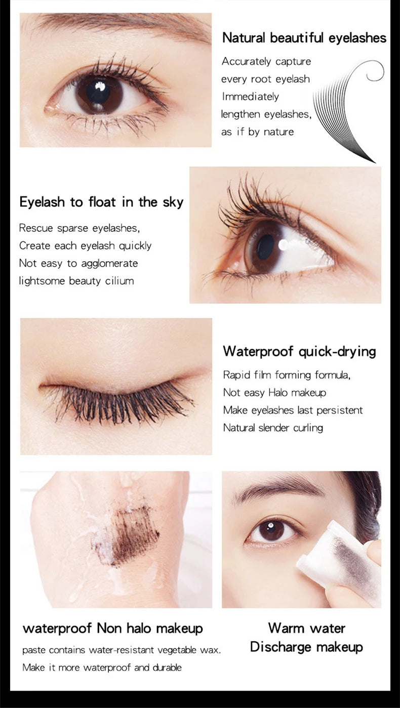 Black 4D Fiber Mascara Thick Lengthening Volumizing Waterproof Sweatproof Long Lasting Eyelash Extension Eye Makeup Cosmetics