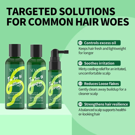 Tea Tree Essence Shampoo Hair Conditioner Set Deep Cleaning Moisturizing Scalp Strengthening Nourish Shiny Anti Hair Loss Care