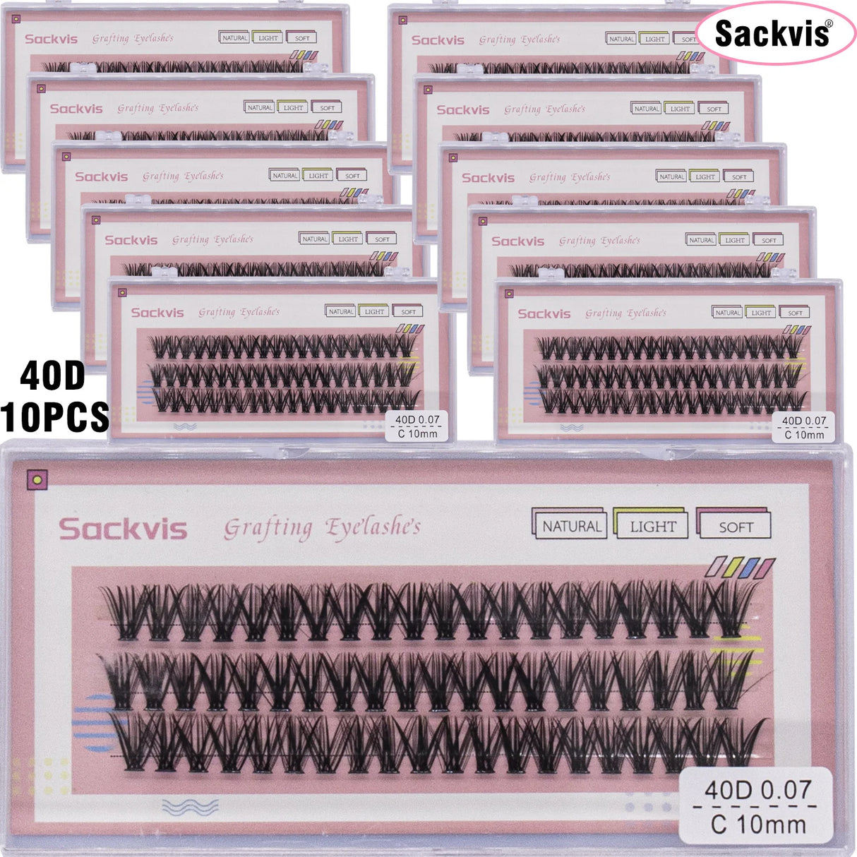 10 boxes of 20D/40D DIY eyelash sets suitable for beginners, with mixed lengths of 10/12/14mm eyelash clusters soft and durable,