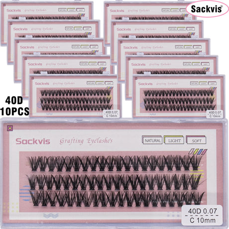 10 boxes of 20D/40D DIY eyelash sets suitable for beginners, with mixed lengths of 10/12/14mm eyelash clusters soft and durable,