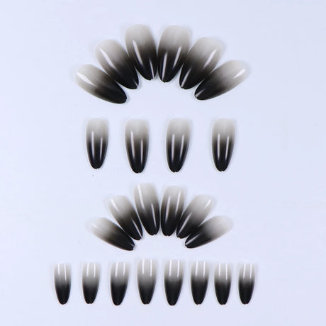 24pcs Upgrade Your Look With White Gradient Almond False Nails 1pc Nail File & 1Nail Glue Sticker Kit Nails