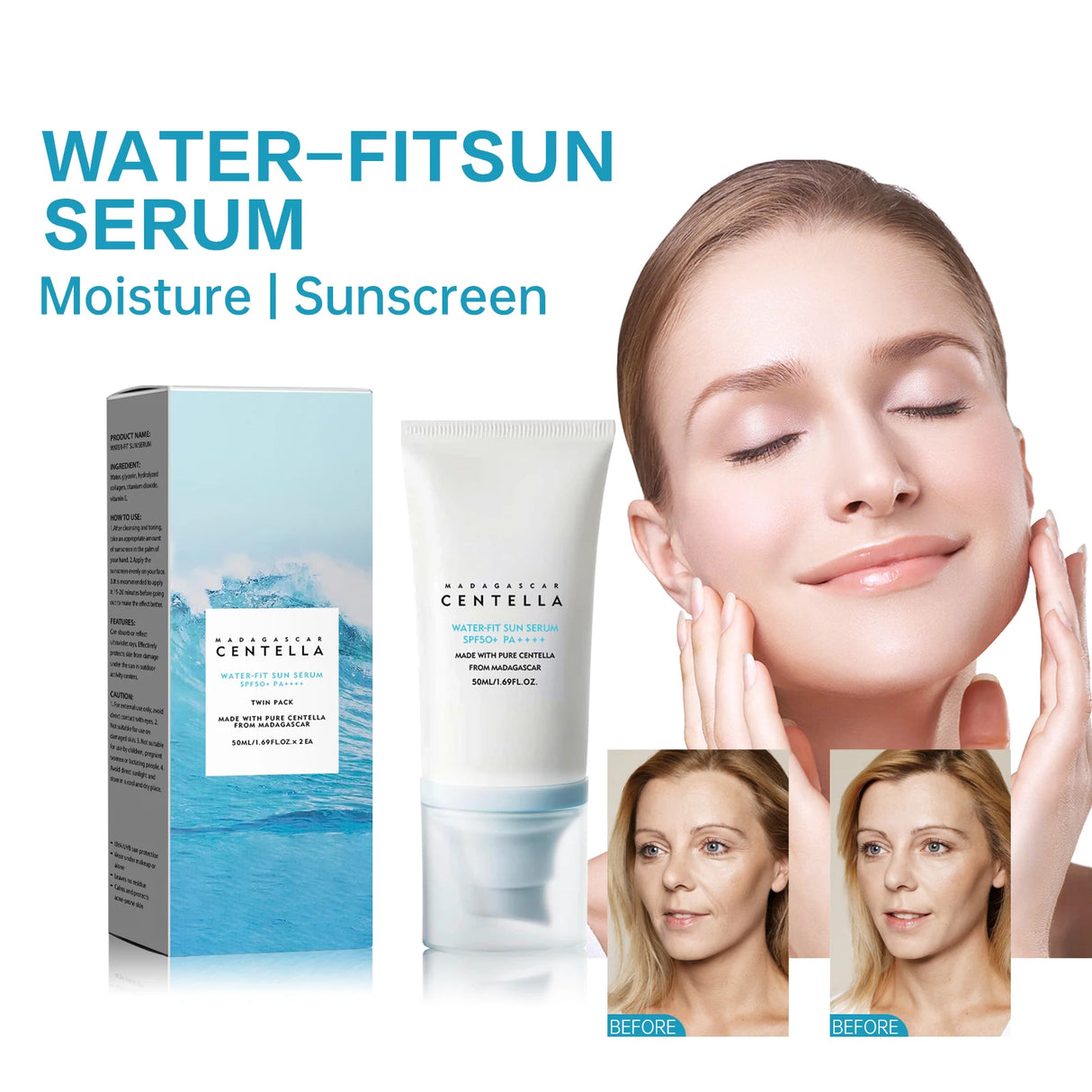 Facial Sunscreen 50+Solar Sunscreen Moisturizing and Moisturizing to Resist UV Radiation and Delay Photoaging