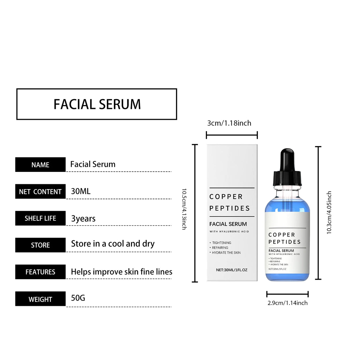 Copper Titanium Essence Hyaluronic Acid Serum For Sensitive Dry Moisturizing Brightening Soothing Face Skin Care Essence