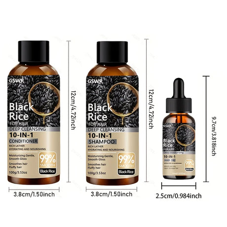 GSWP 10-in-1 Black Rice Moisturizing Shampoo Conditioner Set: Gently Cleanses, Reduces Frizz, Brightens Hair Shine. 200g + 30ml
