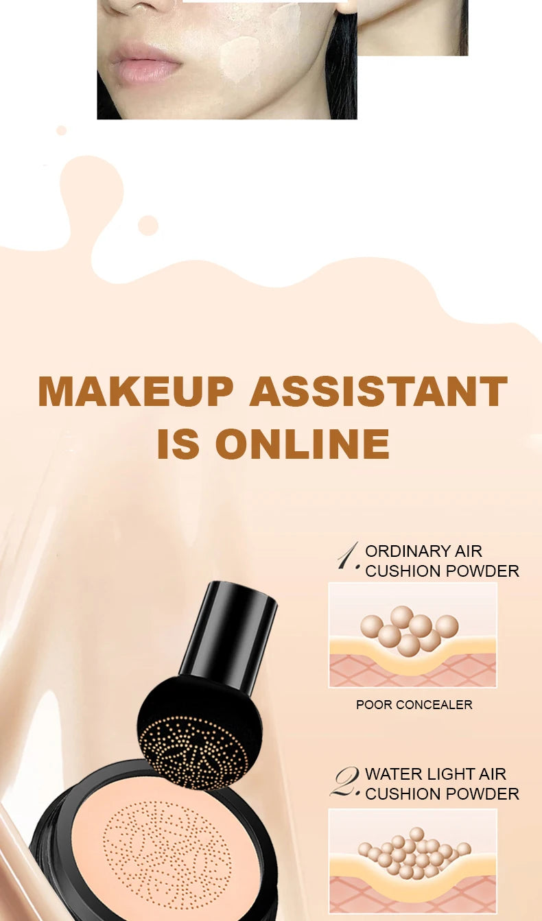 Ocheal BB Cream Air Cushion Compact Make Up Foundation Concealer Cream for Face Cosmetics Makeup Mushroom Head Puff