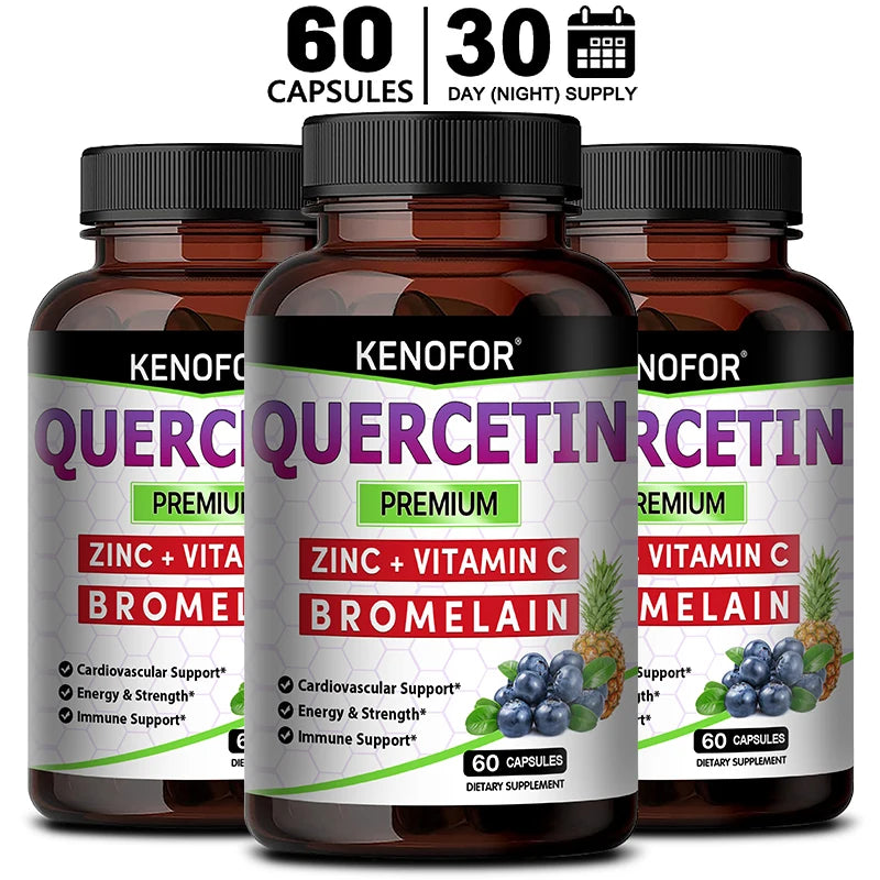 Quercetin Capsules with Bromelain, Vitamin C, Ashwagandha, Antioxidant, Support Immune, Respiratory & Cardiovascular Wellness