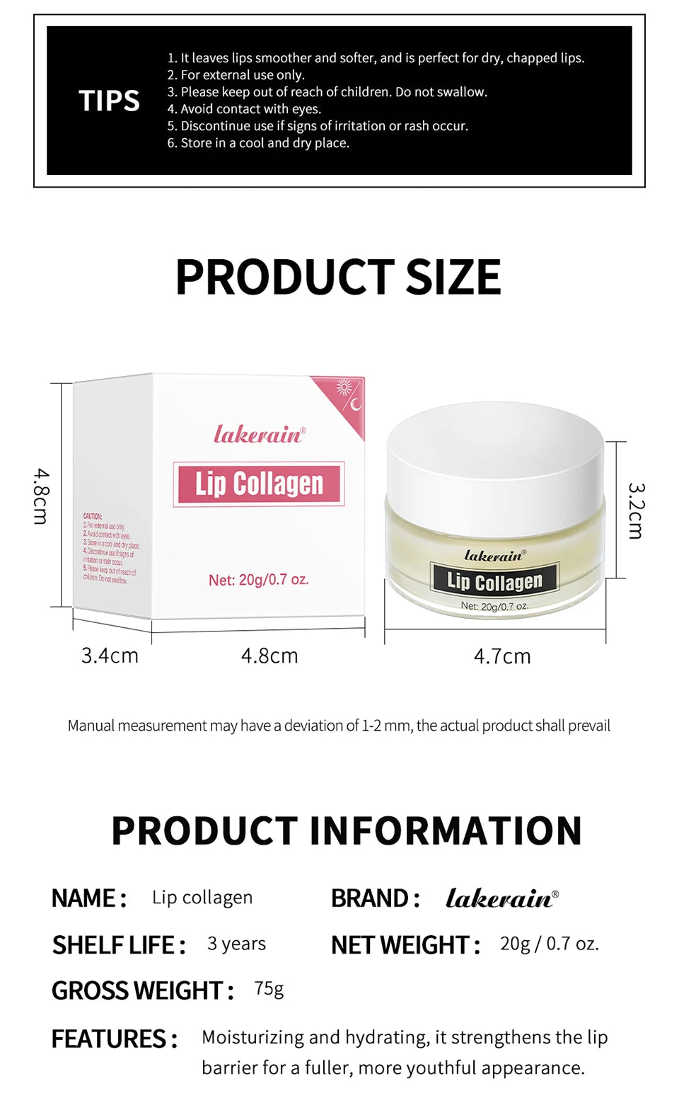 Collagen Lip Balm & Sleep Mask Deep Moisturizing Hydrating Smooth Lip Fine Lines Gentle Exfoliating Dry Dead Skin Daily Lip Care