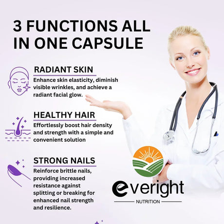 Biotin Hyaluronic Acid, Collagen Keratin –Hair Growth Vitamin – Nails & Skin, B1, B2, B6, B12 Complex Supplement for Men &Women