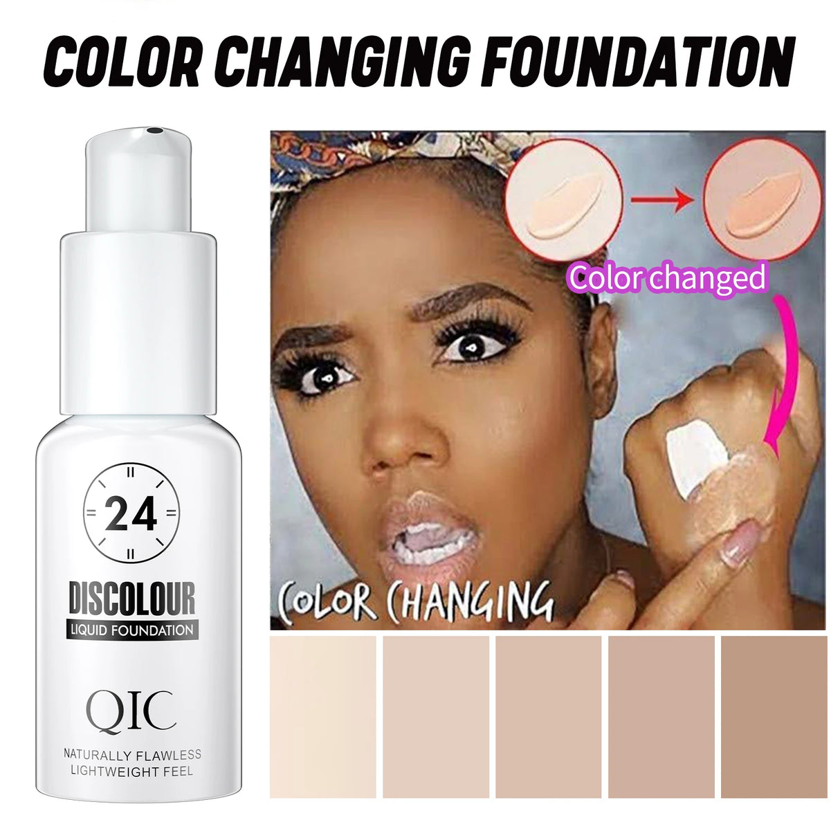 QIC 30ML Foundation Color Changing Makeup Base Nude Face Full Cover Matte Concealer Long Lasting Make Up Liquid Foundation Cream
