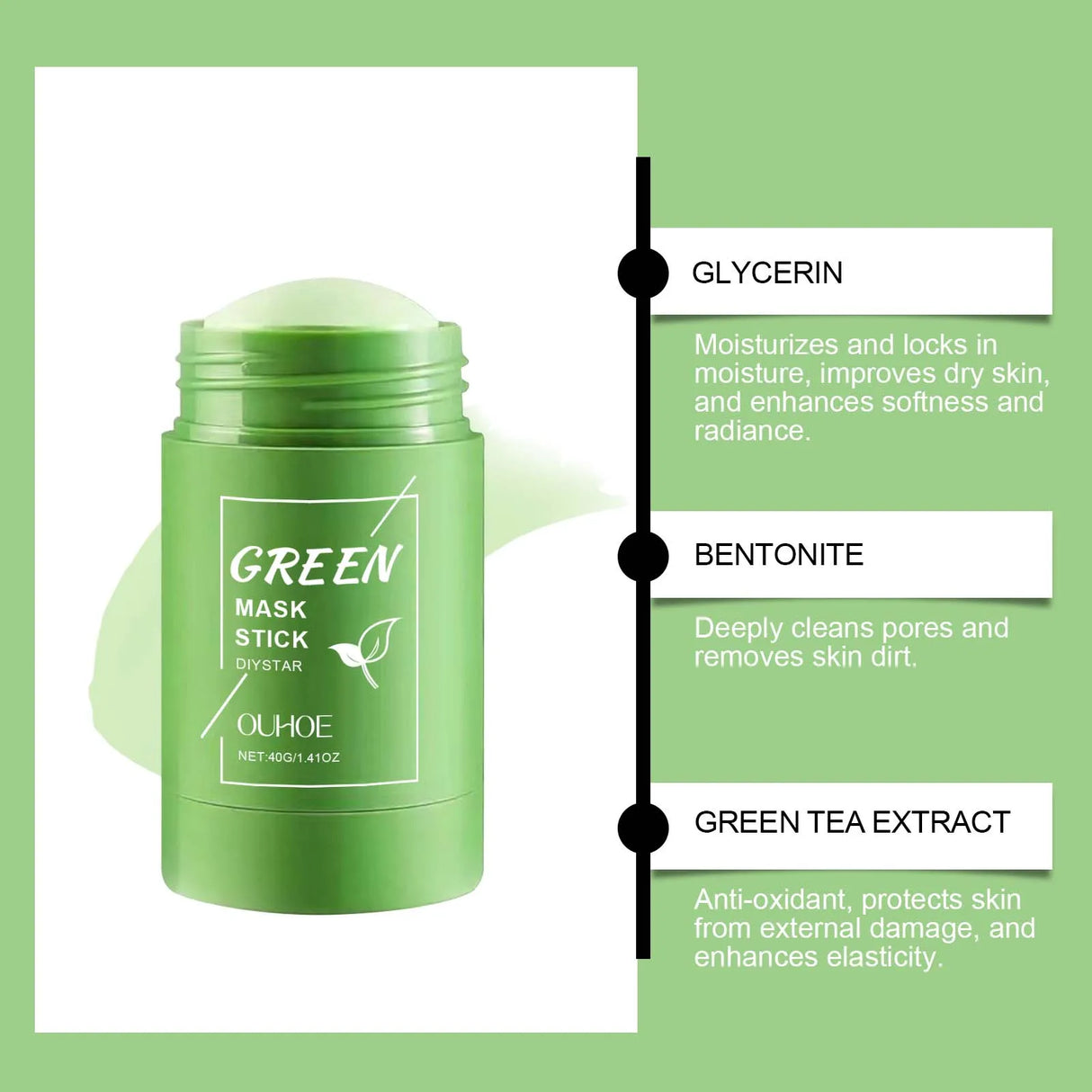 Alaska Volcano & Green Tea Deep Pore Cleansing Mask Stick Blackhead Remover&Oil Control Exfoliating Clay Mask for All Skin Types