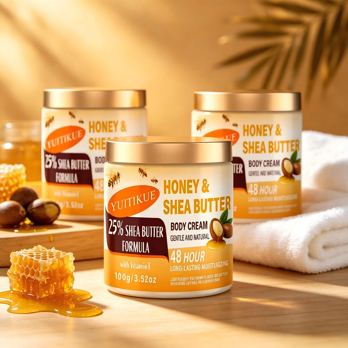 YUITIKUE Honey Shea Butter Body Cream 100g 48H Long Lasting Hydrating Lotion with Vitamin E for Dry Sensitive Skin