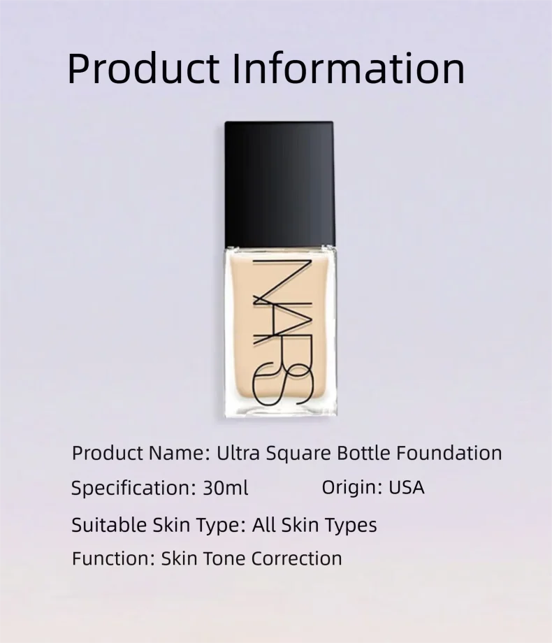 NARS Square Bottle Natural Radiant Longwear Foundation - Multi-Recovery Complex, Hydrating Antioxidant, L0/L2/L2.5 Shades 30ml