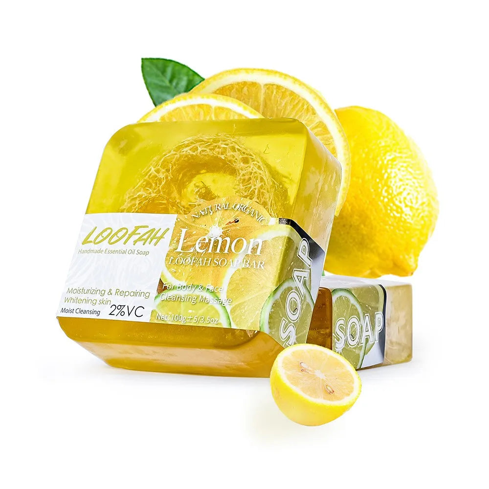 100g Lemon Oil And Loofah Soap Natural Organic Handmade Soap Facial Cleansing Whitening Acne Essential Oil Soap