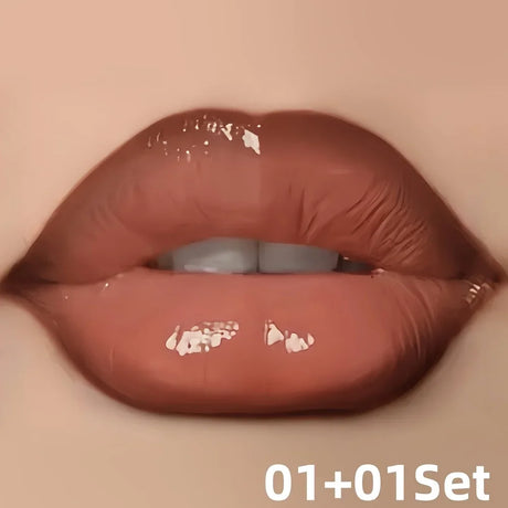 2pcs Lip Liner Pencil & Hydrating Lip Gloss Set, Glossy Finish, Smooth Define Lips, Non-Sticky Long Lasting, Daily Makeup