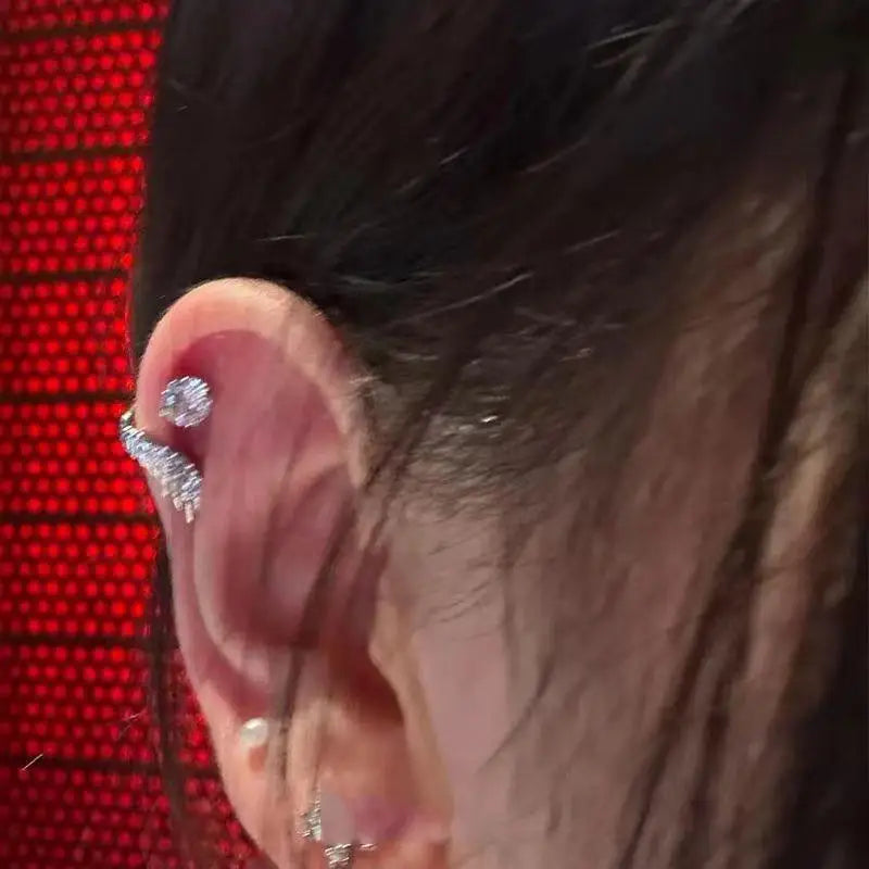 1pcs Silver Color Wing 316L Stainless Steel Ear Bone Nail for Women New Fashion Full of Rhinestone Earrings Accessories for Ear