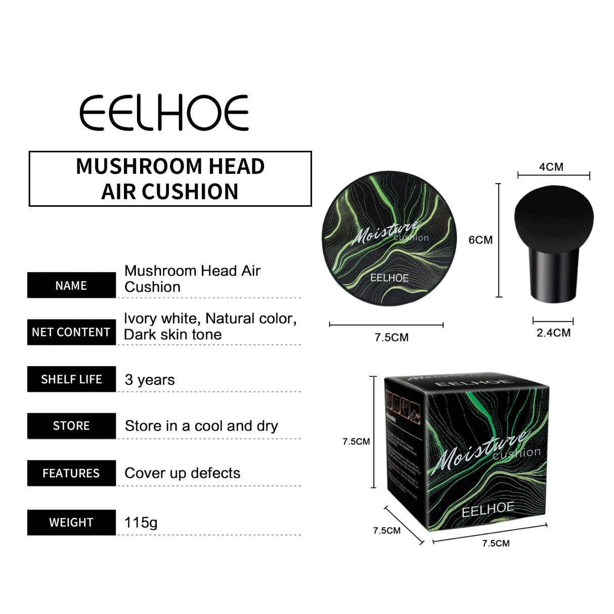 EELHOE Mushroom Head Air Cushion BB Cream Waterproof Moisturizing Face Cosmetics Brightening Makeup Base Magic Cream Foundation