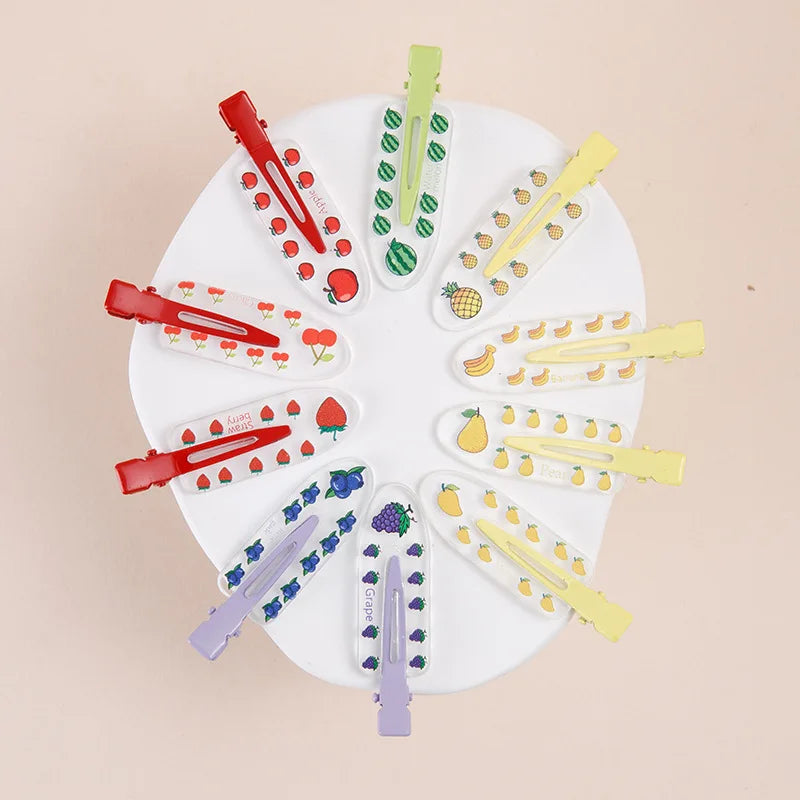 10pcs Candy Color Fruit Hair Bang Clip Summer Hairpin No Crease Hair Side Clamp For Girls Beauty Styling Accessories Set