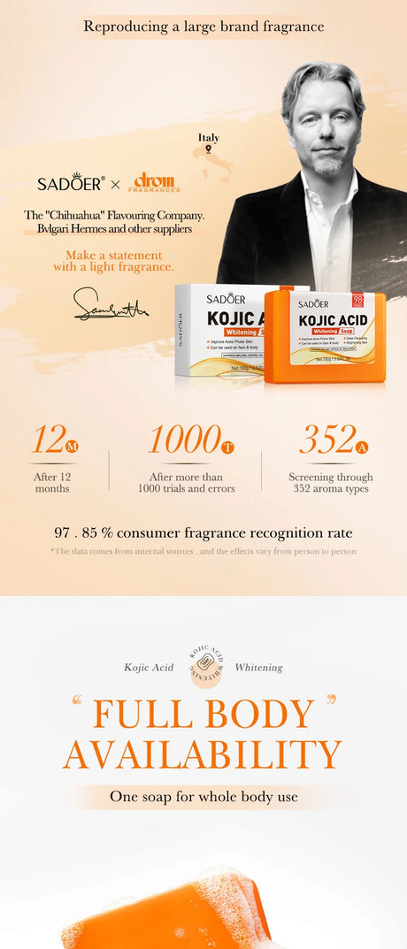 SADOER 100g Kojic Acid Whitening Soap, Handmade Bath Soap, Body Cleansing Antimicrobial Moisturizing and Disinfection Sope