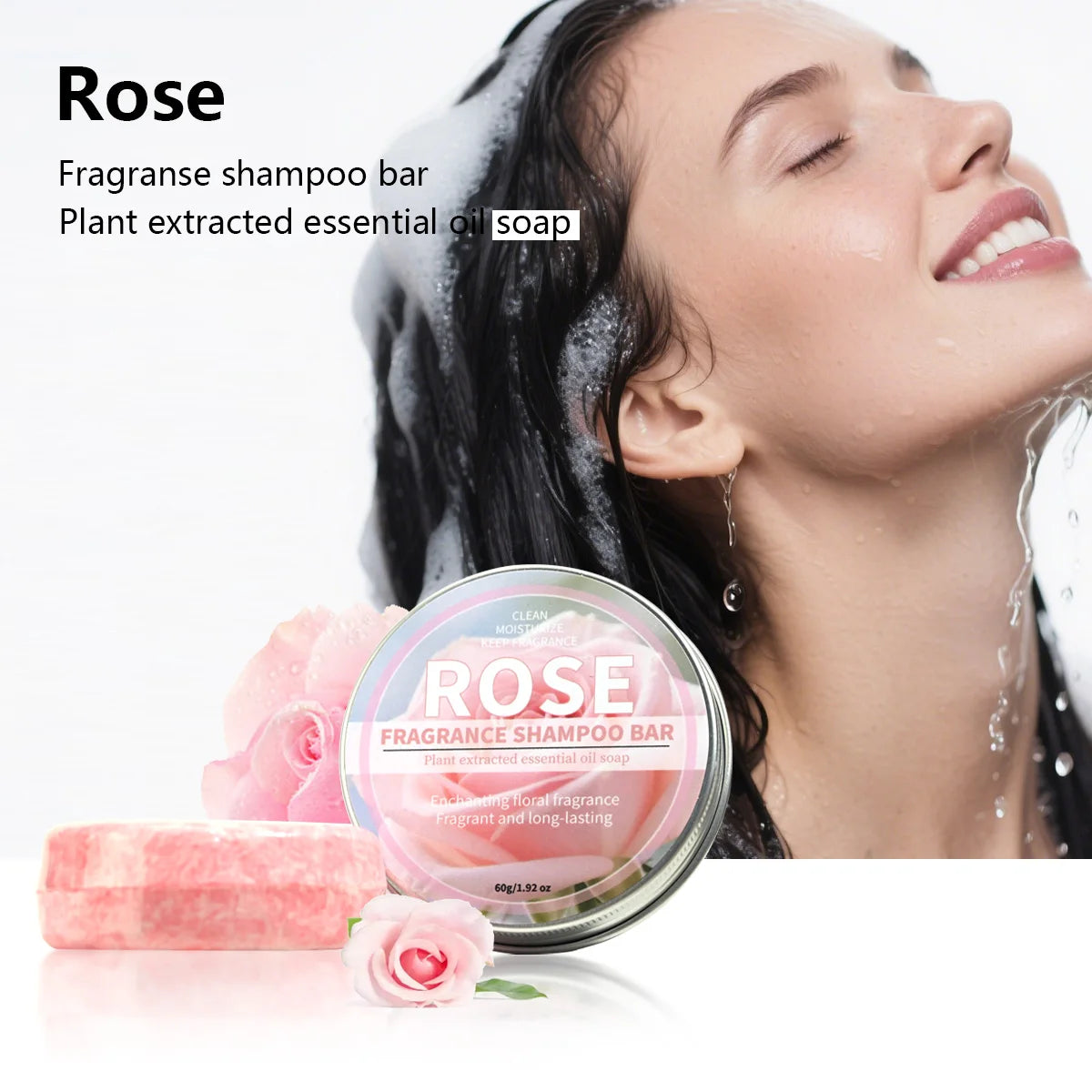 Pink Rose Essential Oil Shampoo Bar, Plant Extract Essence Deep Cleaning Hand Soap, Soft Shampoo and Hair Care Soap