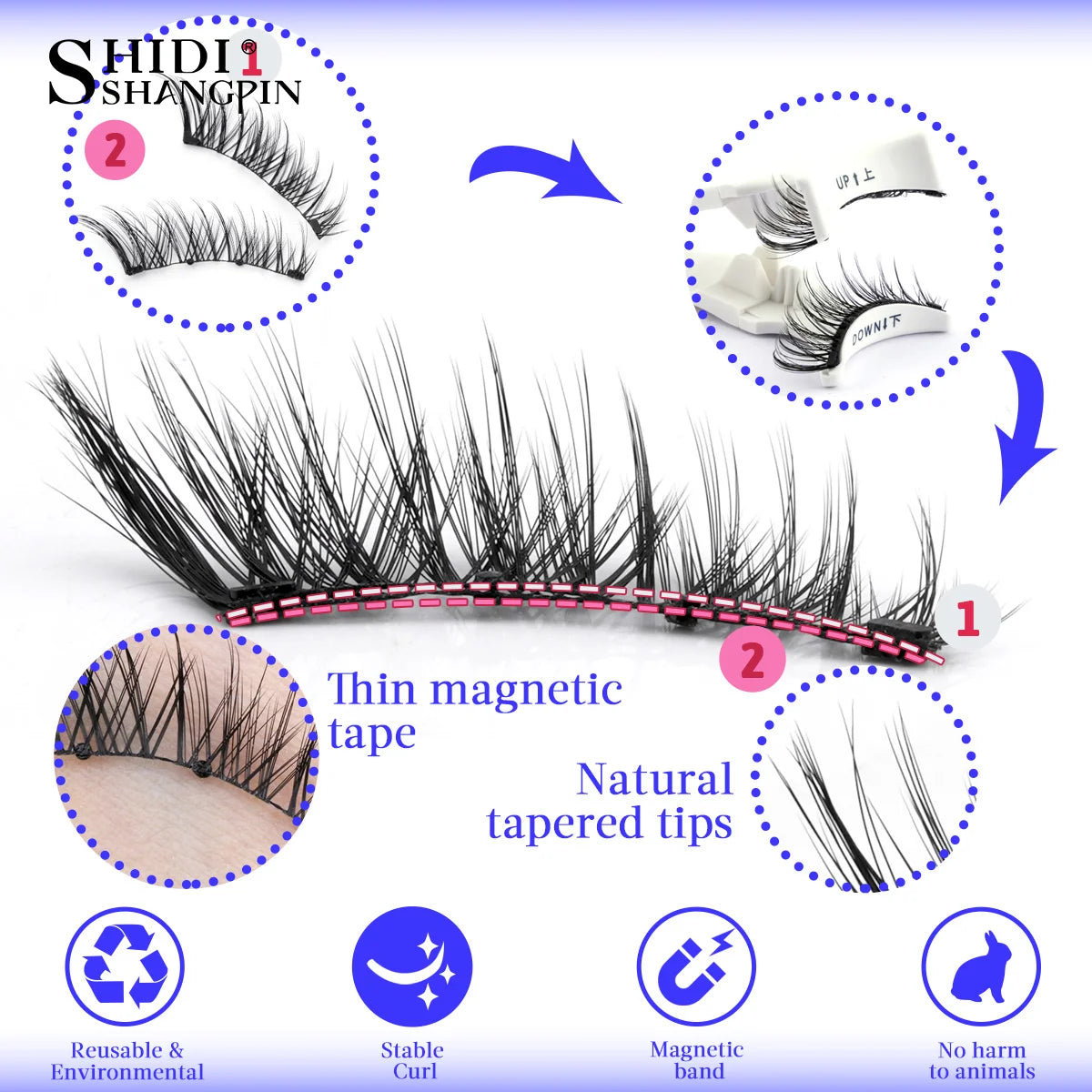 1 Pair Magnetic Eyelashes Set Reusable Easy to Use Eyelash Extension Tools Natural Curler False Eyelashes With Magnetic Tweezers