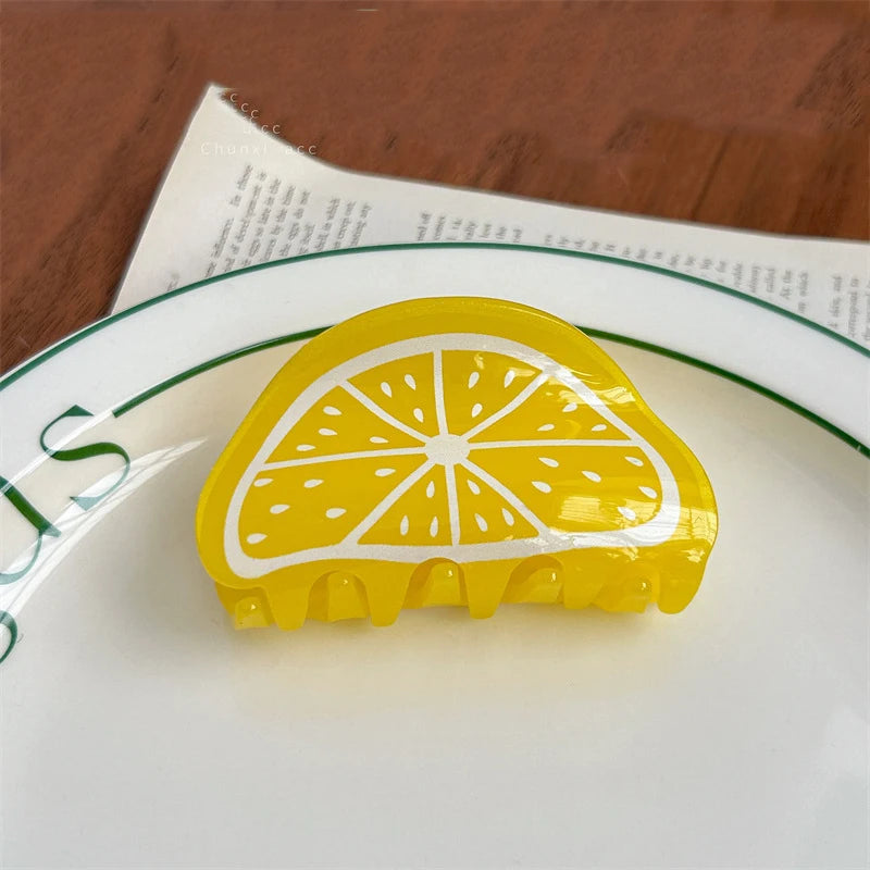 Cute Acrylic Watermelon Kiwifruit Lemon Fruits Large Size Hair Clip Claw For Women New Transparent Geometric Hair Accessories