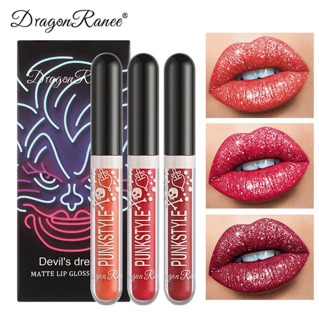 3pcs Glitter Lipstick Set Waterproof Sexy Blue Purple Black Lip Gloss Shiny Lip Tint Halloween Lip Makeup Tool Korean Cosmetics